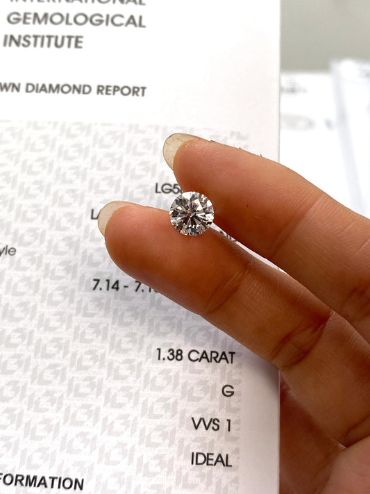 1.38 ct Round G / VVS1 Ideal Lab-Grown Diamond just 558 usd