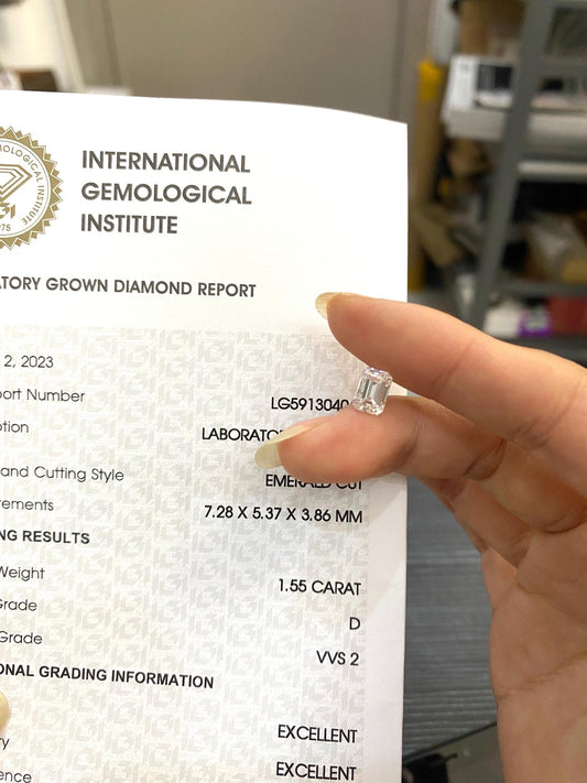1.55 ct Emerald Cut D / VVS2 2EX Lab-Grown Diamond