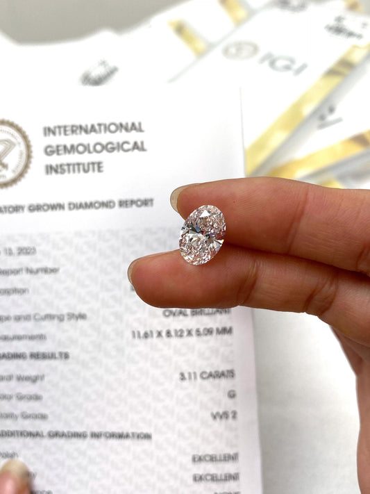 3.11 ct Oval G / VVS2 2EX Lab-Grown Diamond just 2000 usd
