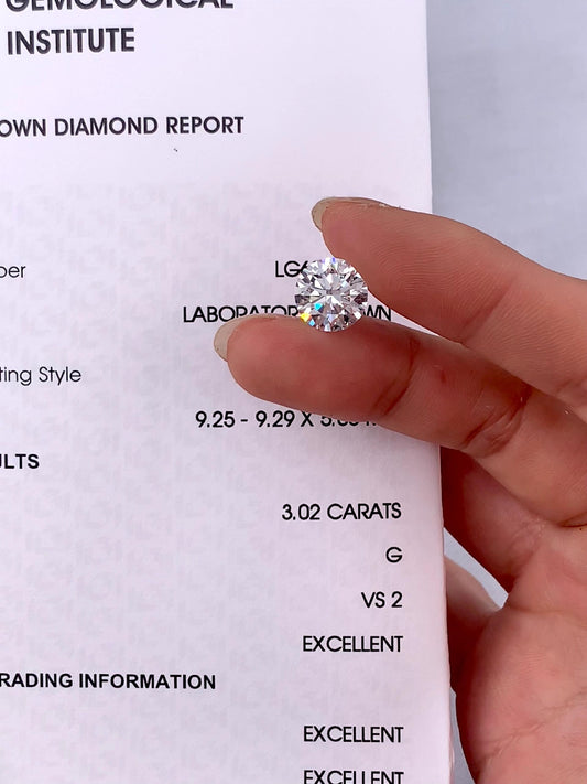 3.02 ct Round G / VS2 3EX Lab-Grown Diamond just 1400 usd