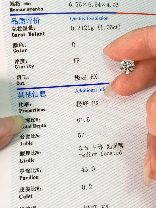 1.06 ct D / IF 2EX Lab-Grown Diamond