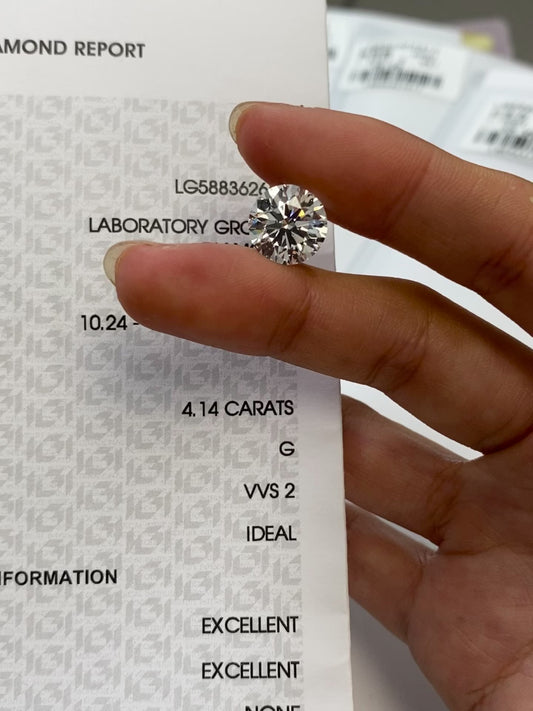 4.14 ct Round G / VVS2 Ideal Lab-Grown Diamond just 2828 usd
