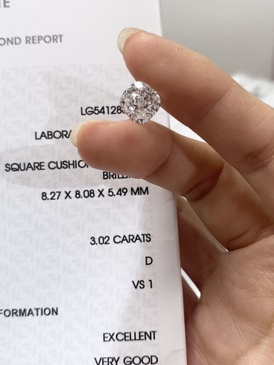 3.02 ct Cushion Cut D / VS1 EX & VG Lab-Grown Diamond 1415 usd