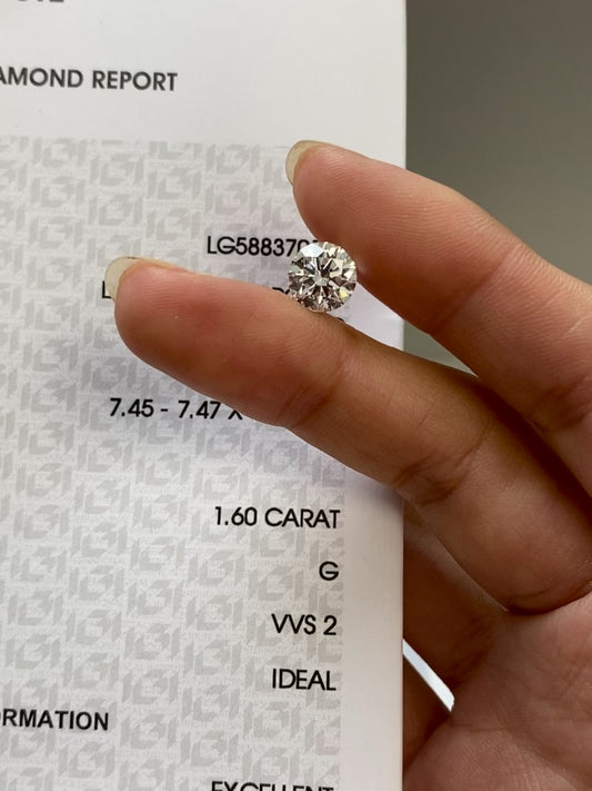 1.60 ct Round G / VVS2 Ideal Lab-Grown Diamond