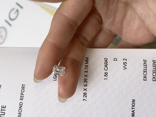 1.56 ct Emerald Cut D / VVS2 2EX Lab-Grown Diamond just 1045 usd
