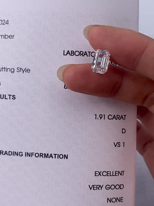 1.91 ct Emerald Cut D / VS1 EX & VG Lab-Grown Diamond just 888 usd