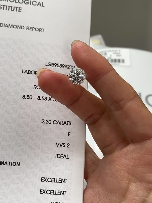 2.30 ct Round F / VVS2 Ideal Lab-Grown Diamond